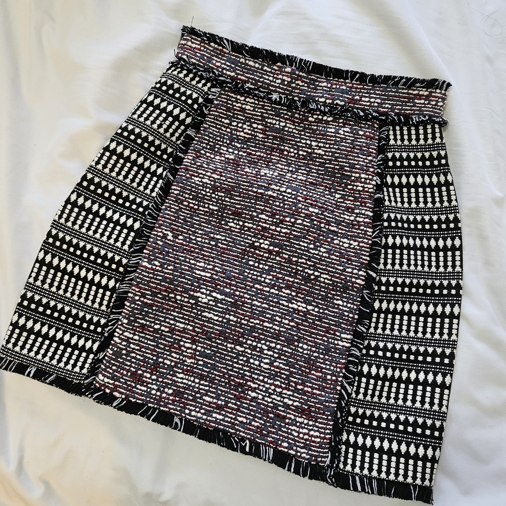 French Connection Black & Multicolor Tweed Panel Pencil Skirt